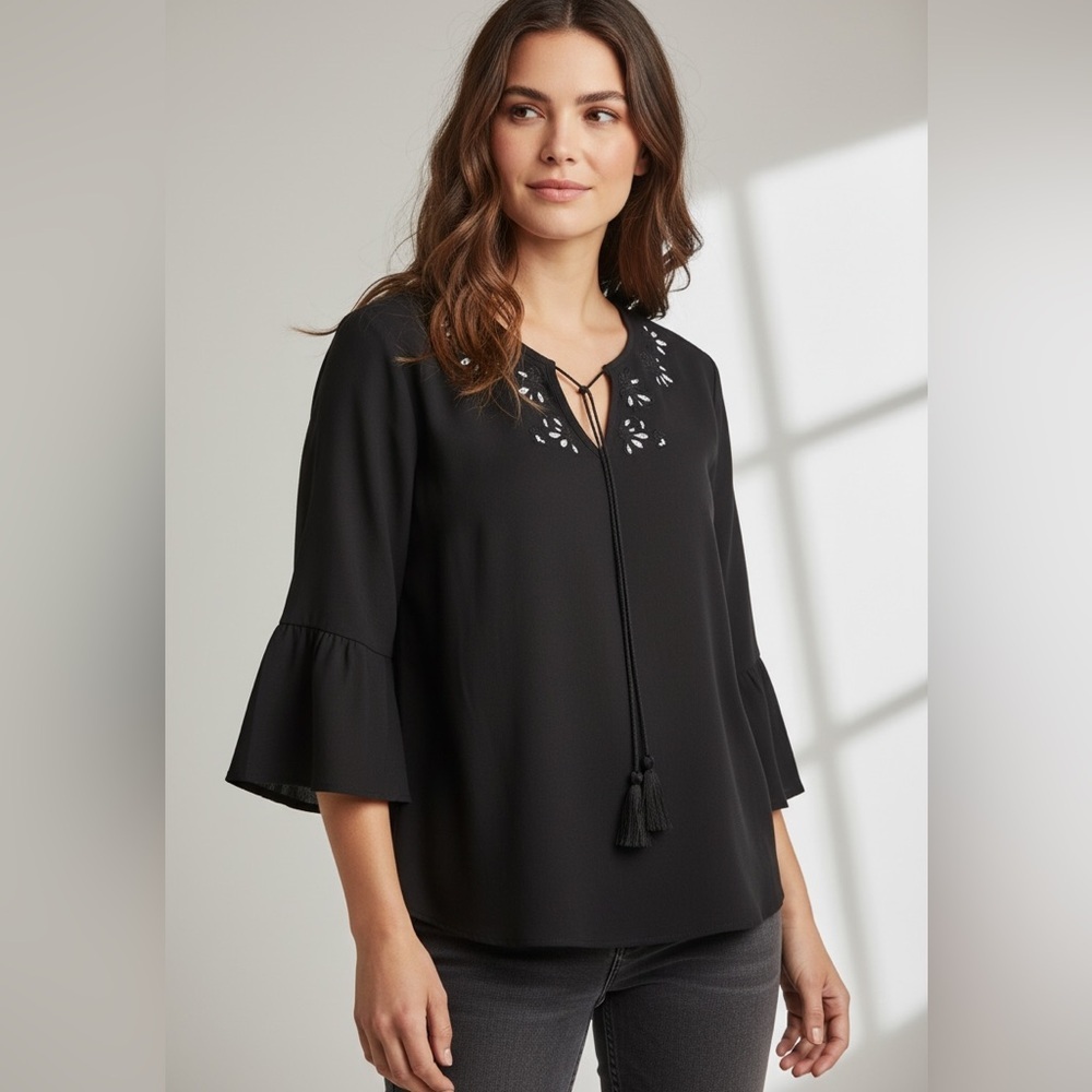 Investments Ladies blouse NWOT Large. Tassle ties. Long sleeve lightweight